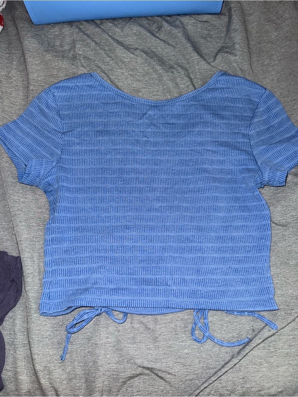 SO Blue Ribbed Drawstring Crop Top - Picture 4 of 4